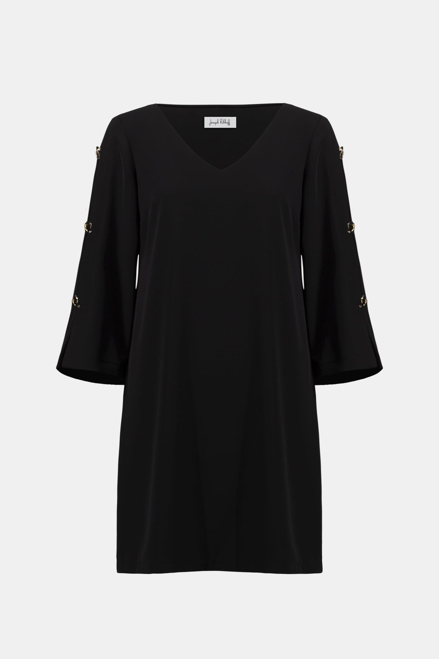 JOSEPH RIBKOFF Woven Twill Trapeze Dress With Gold Trimmed Slit Sleeves 261085 by