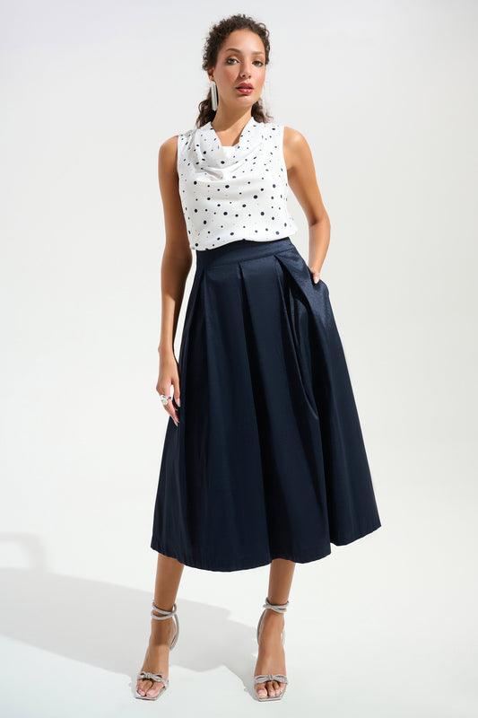Signature | |Stretch Taffeta Flared Skirt With Box Pleats
261757