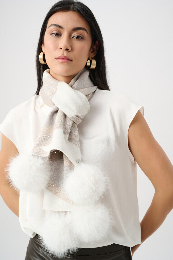 JOSEPH RIBKOFF Striped Scarf With Fur Pom-poms Style 263981