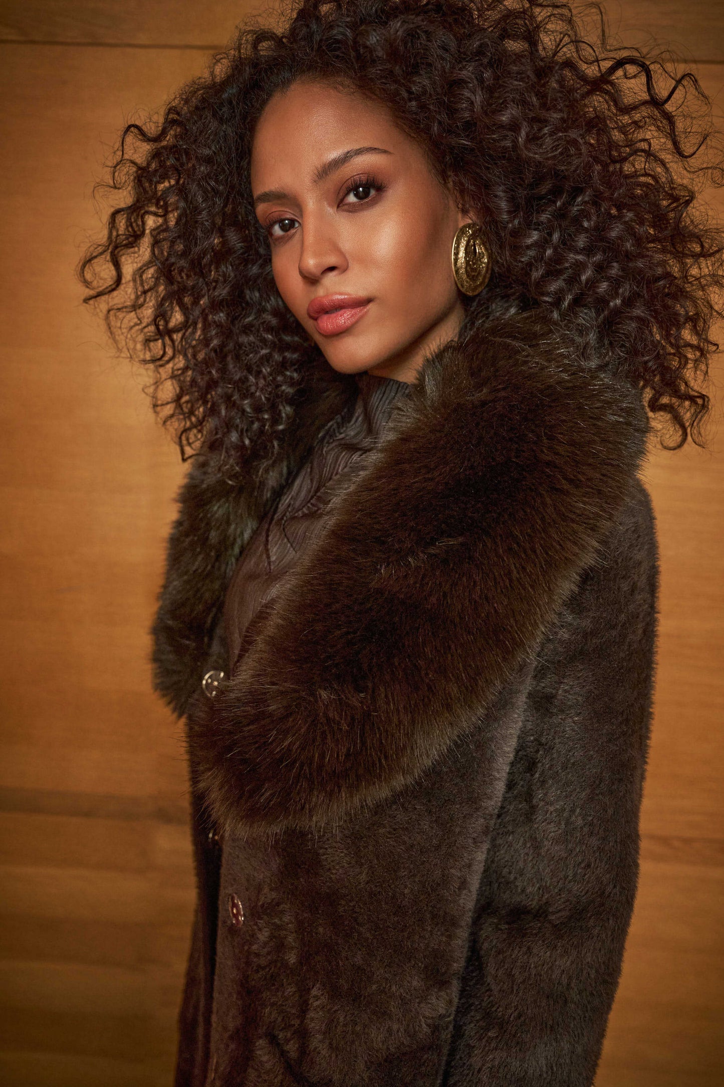 JOSEPH RIBKOFF Feather Yarn Knit Coat With Detachable Faux Fur Collar 263973