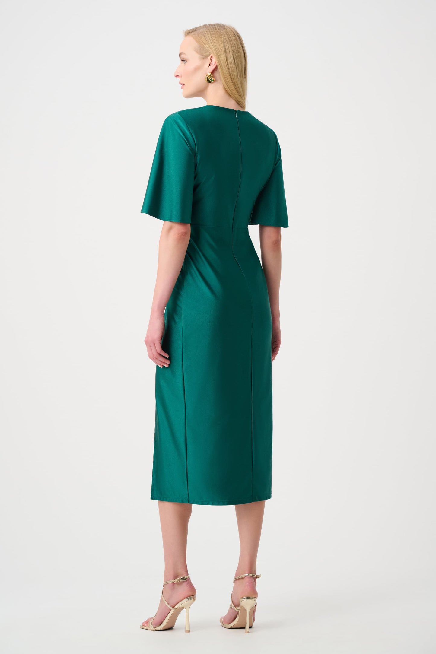 JOSEPH RIBKOFF Signature | Satin Knit Wrap Dress With Ruched Waistband 263733
