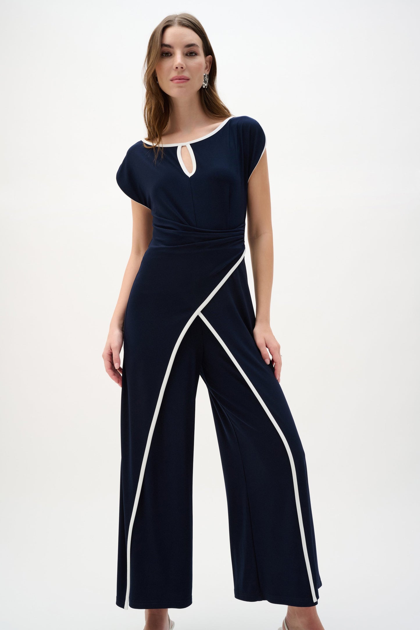 JOSEPH RIBKOFF 262092 Silky Knit Culotte Jumpsuit With Draped Bodice