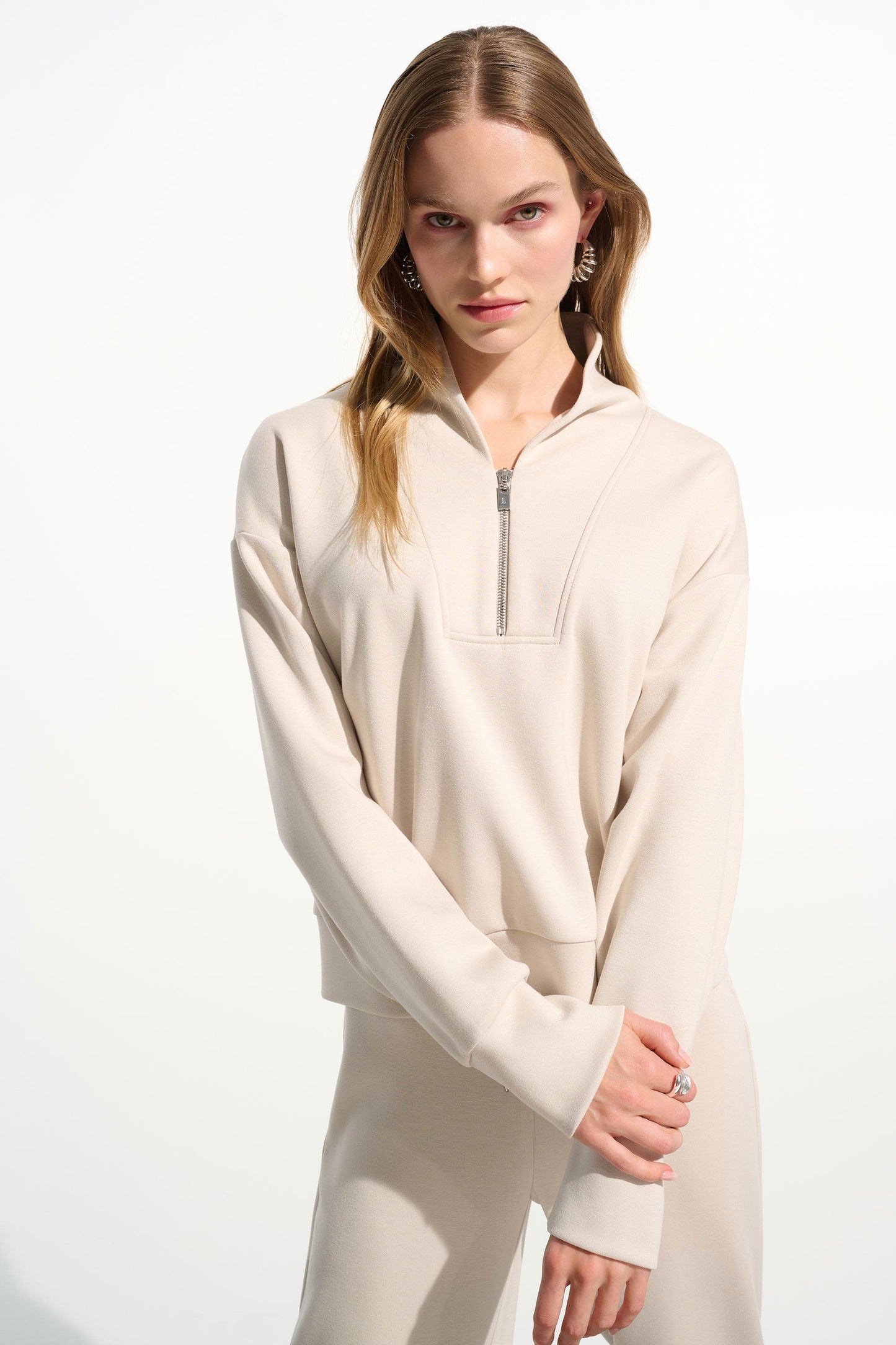 Scuba Jersey Boxy Sweatshirt With High Collar and Front Zipper
261610