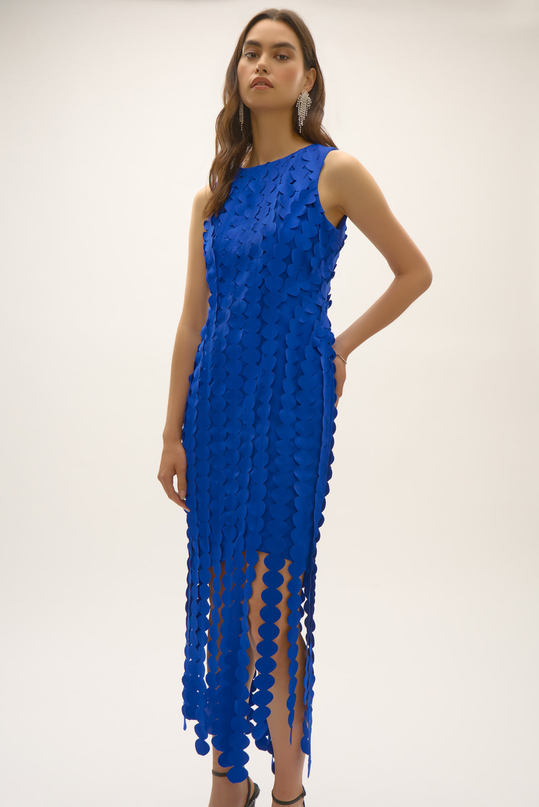 JOSEPH RIBKOFF 252712 royal sapphire circle fringe dress