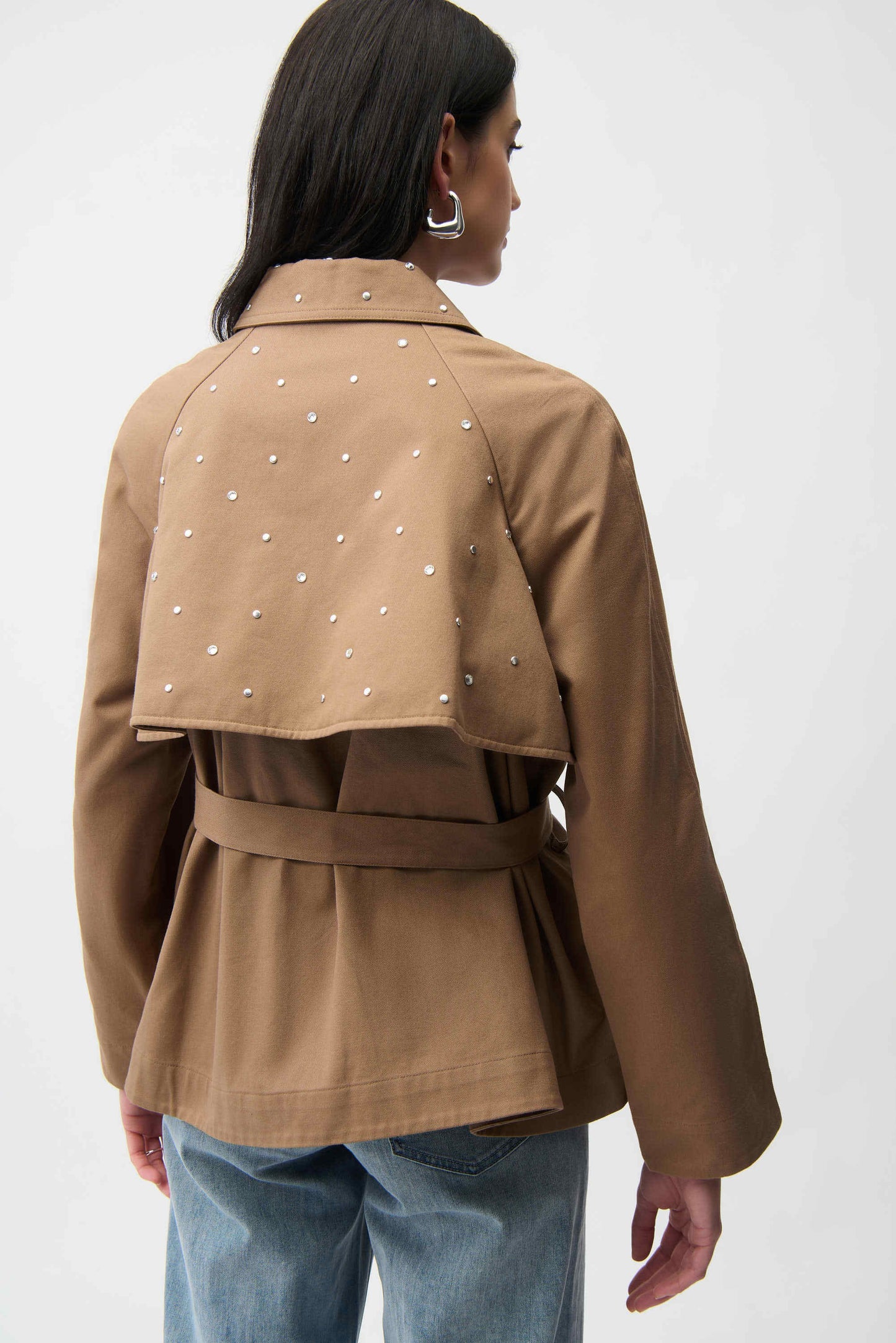 Cotton Twill Short Trench with Belt and Rhinestones Detail
261907