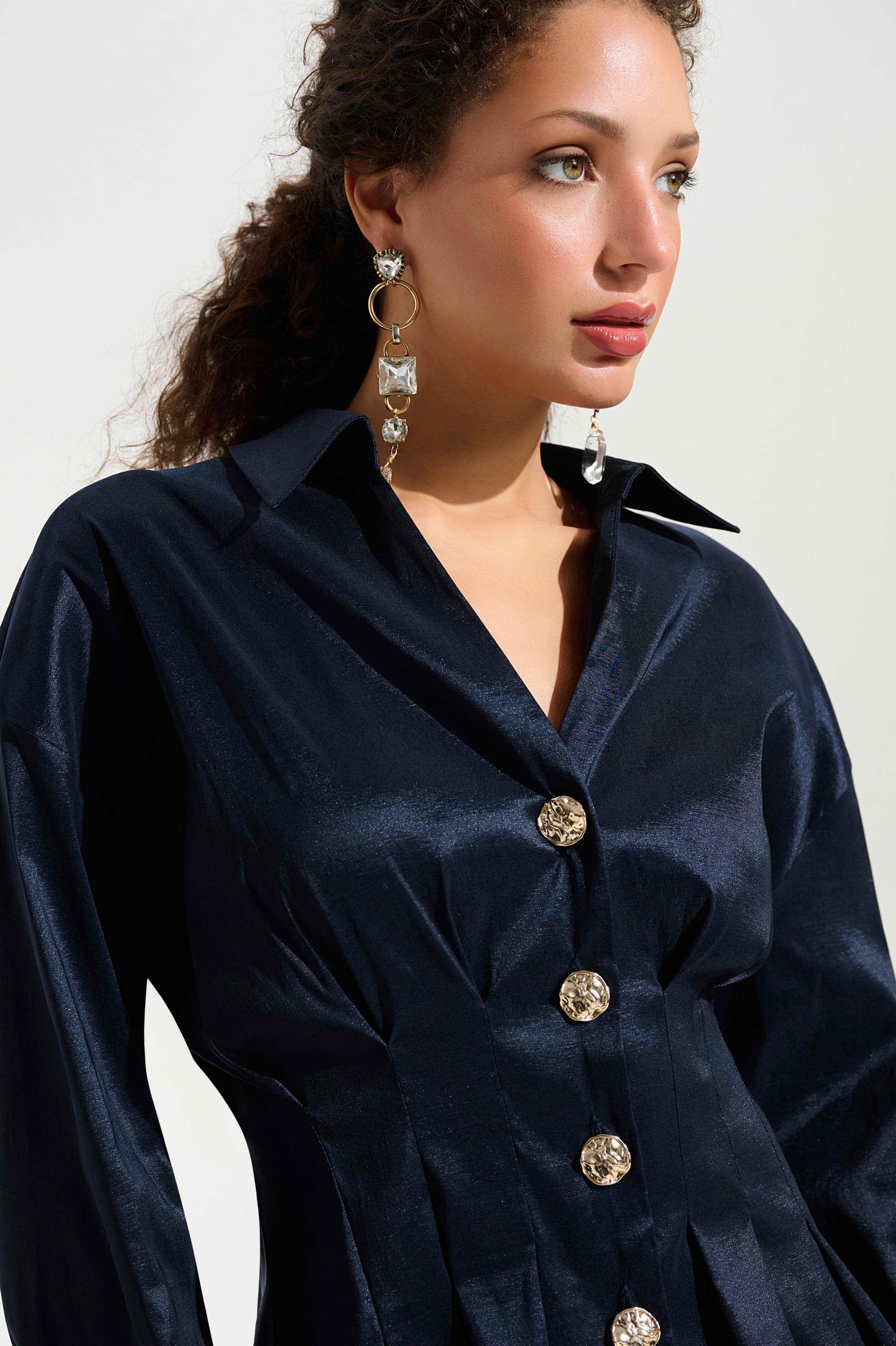 Signature | Stretch Taffeta Fit And Flare Blouse With Chain Link Button Cuffs
261742