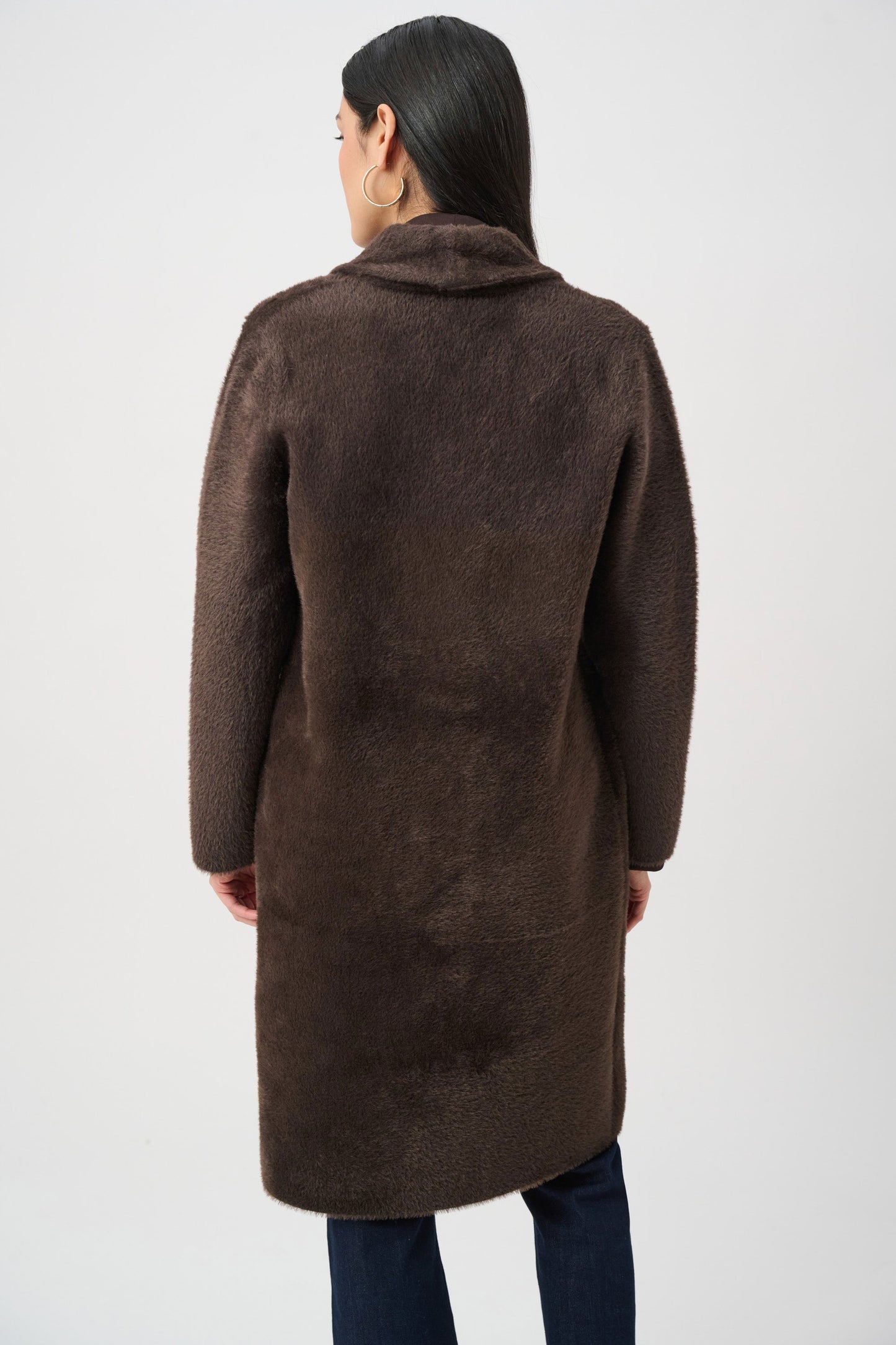 JOSEPH RIBKOFF Feather Yarn Knit Coat With Detachable Faux Fur Collar 263973