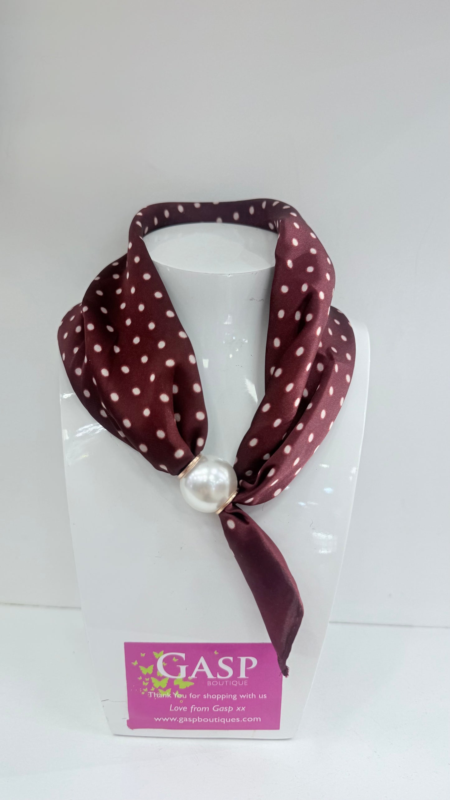Plum Polka Dot Magnetic Scarf Necklace