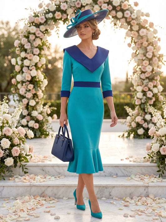 Red & Royal blue two tone midi dress