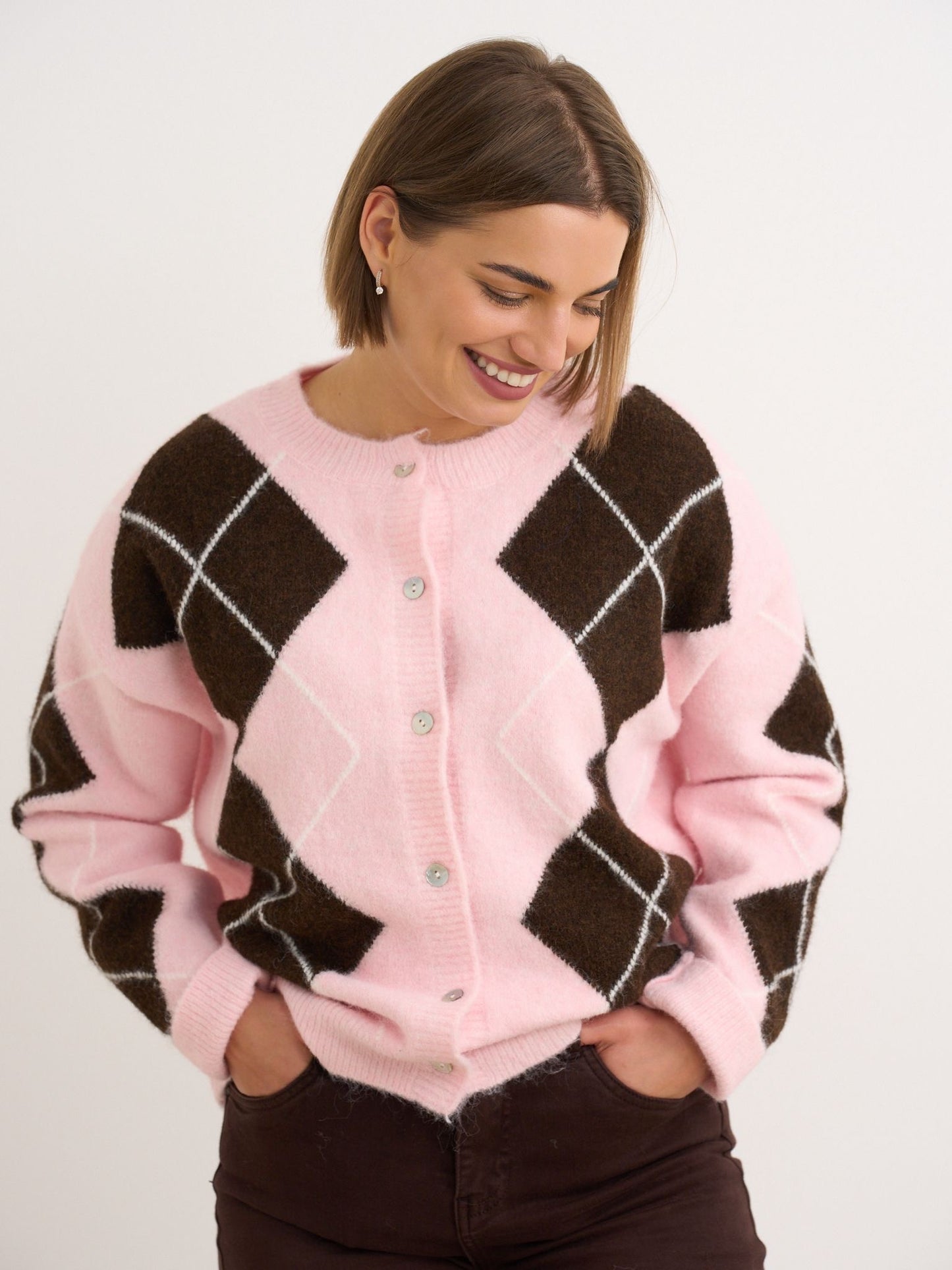 Soft pink/brown button up cardigan