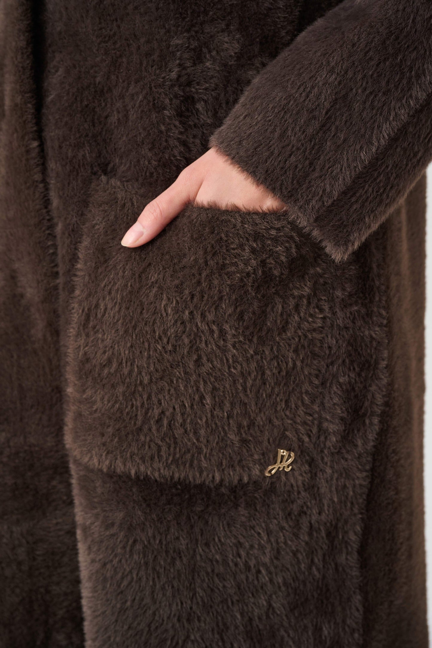 JOSEPH RIBKOFF Feather Yarn Knit Coat With Detachable Faux Fur Collar 263973