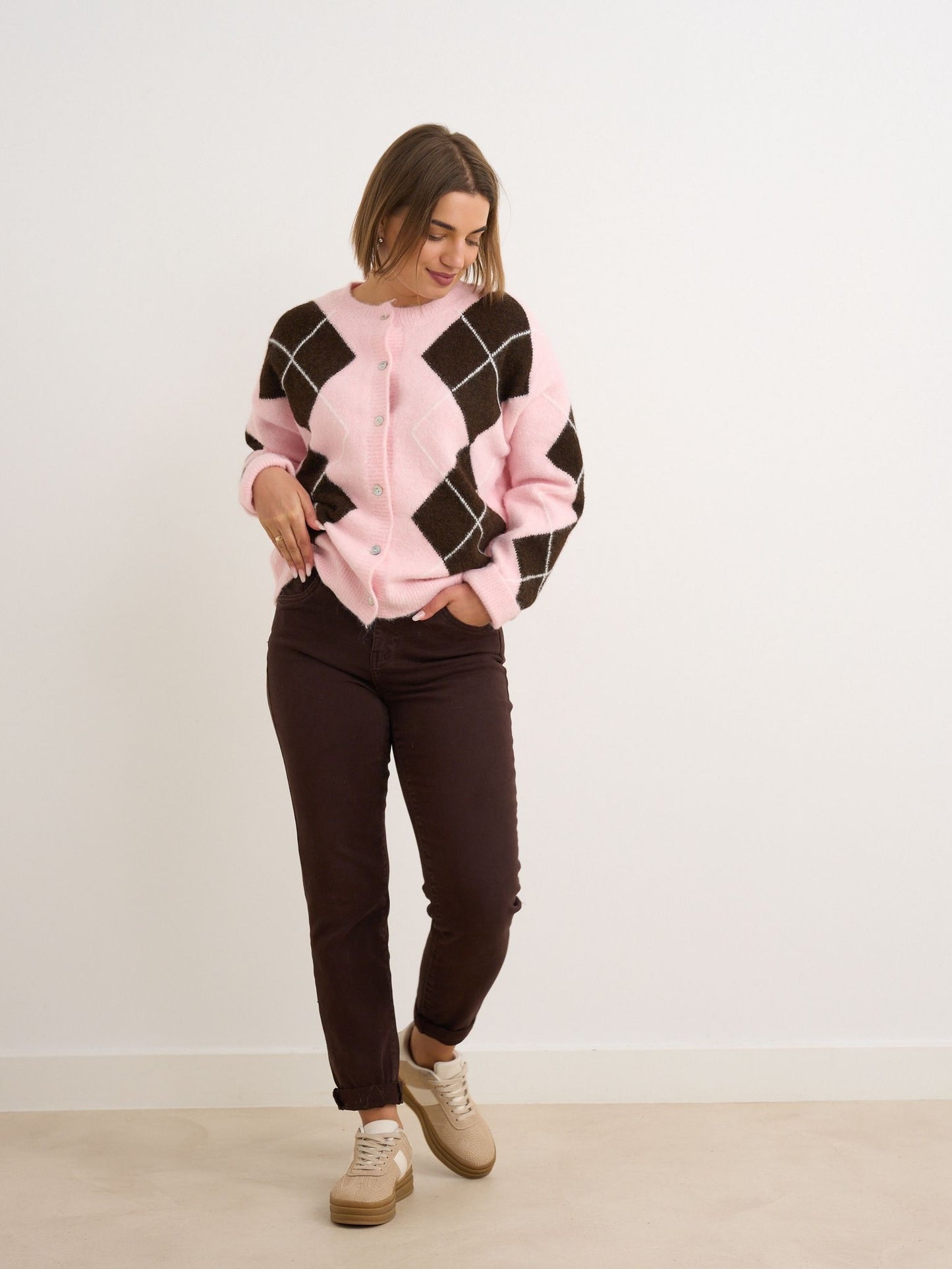 Soft pink/brown button up cardigan