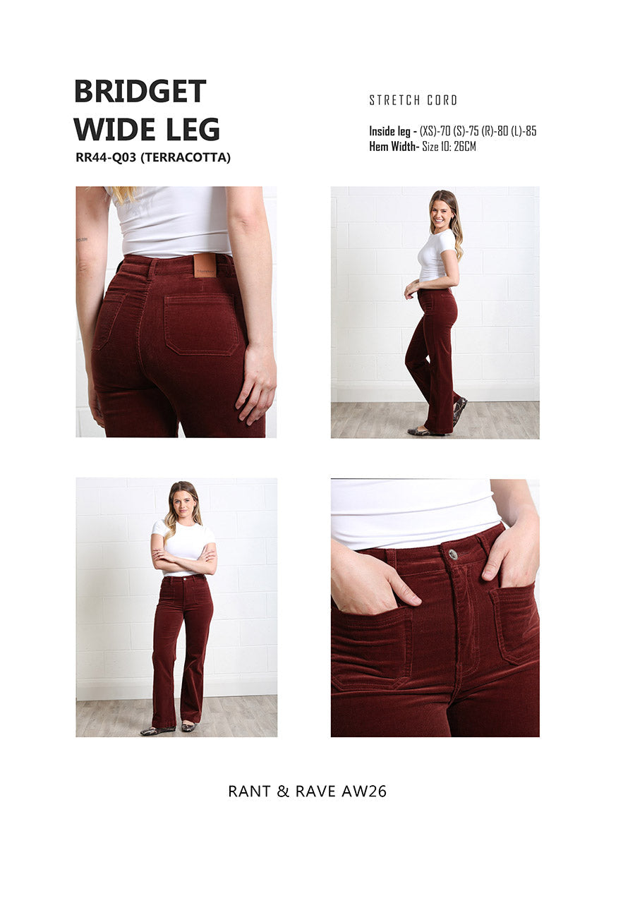 Rant & Rave Bridget Cord Wide Leg Terracotta