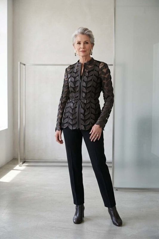 FRANK LYMAN 263739 Petal mesh zip jacket in Mocha