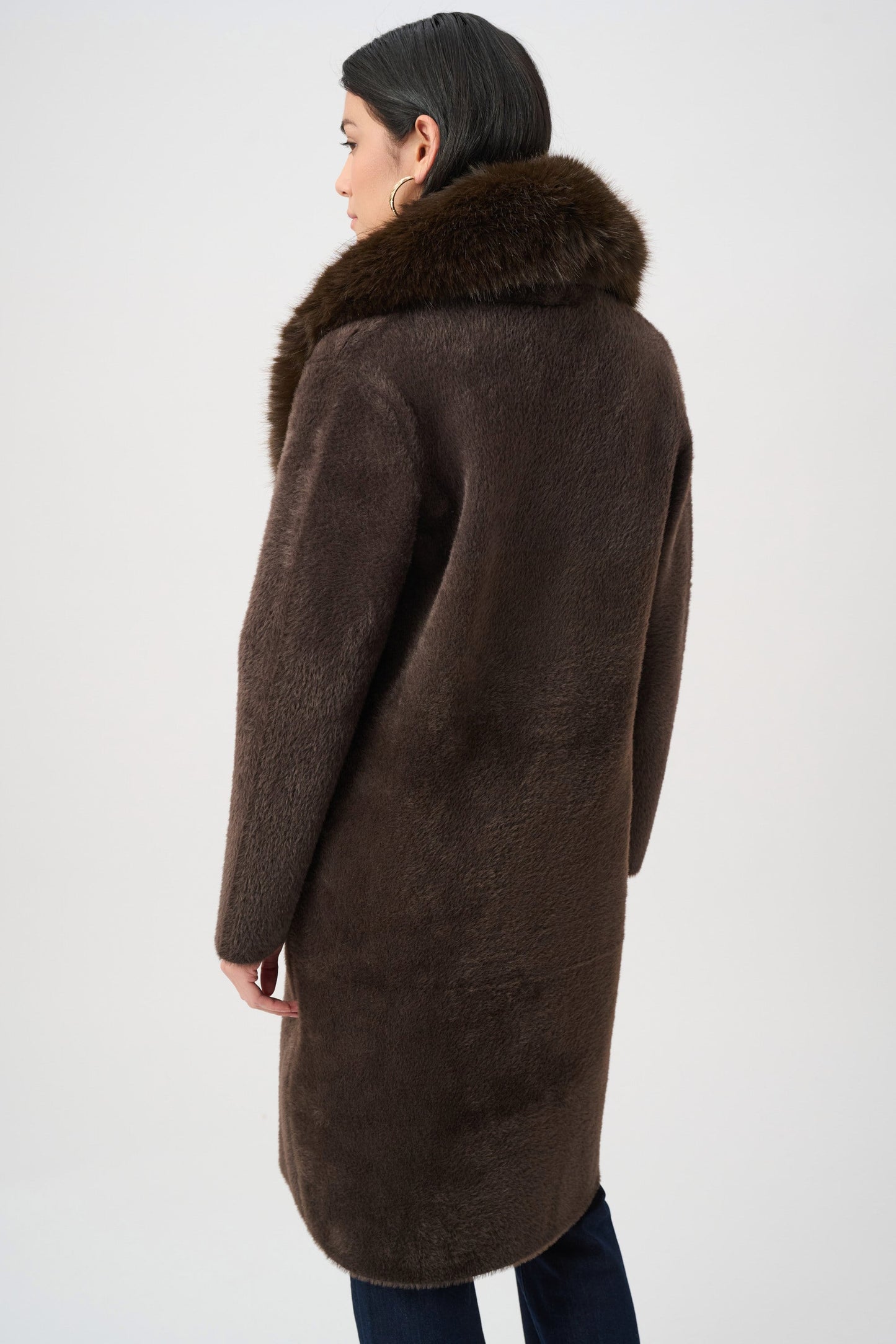 JOSEPH RIBKOFF Feather Yarn Knit Coat With Detachable Faux Fur Collar 263973