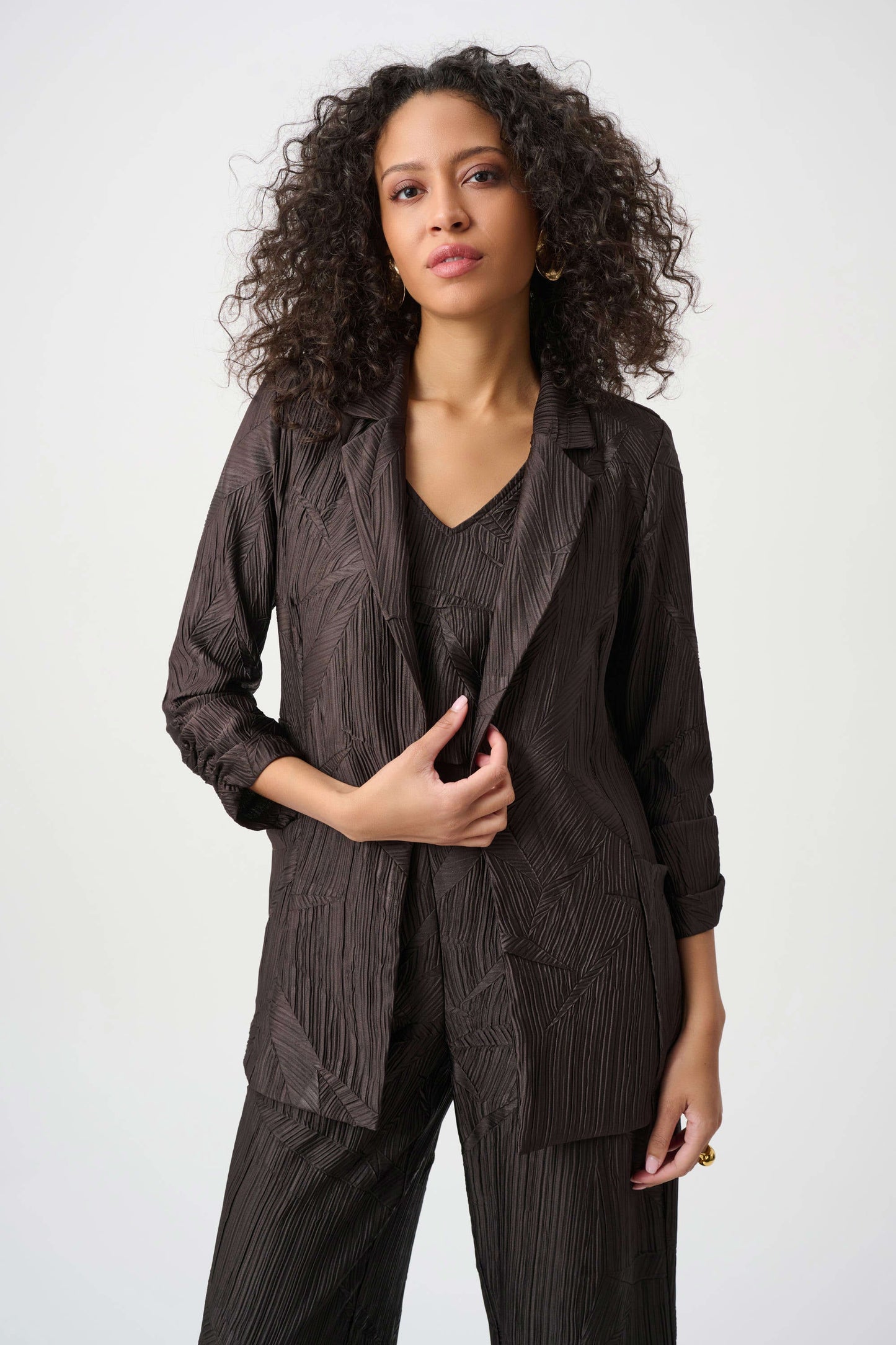 JOSEPH RIBKOFF Pleated Satin Open Blazer 263050