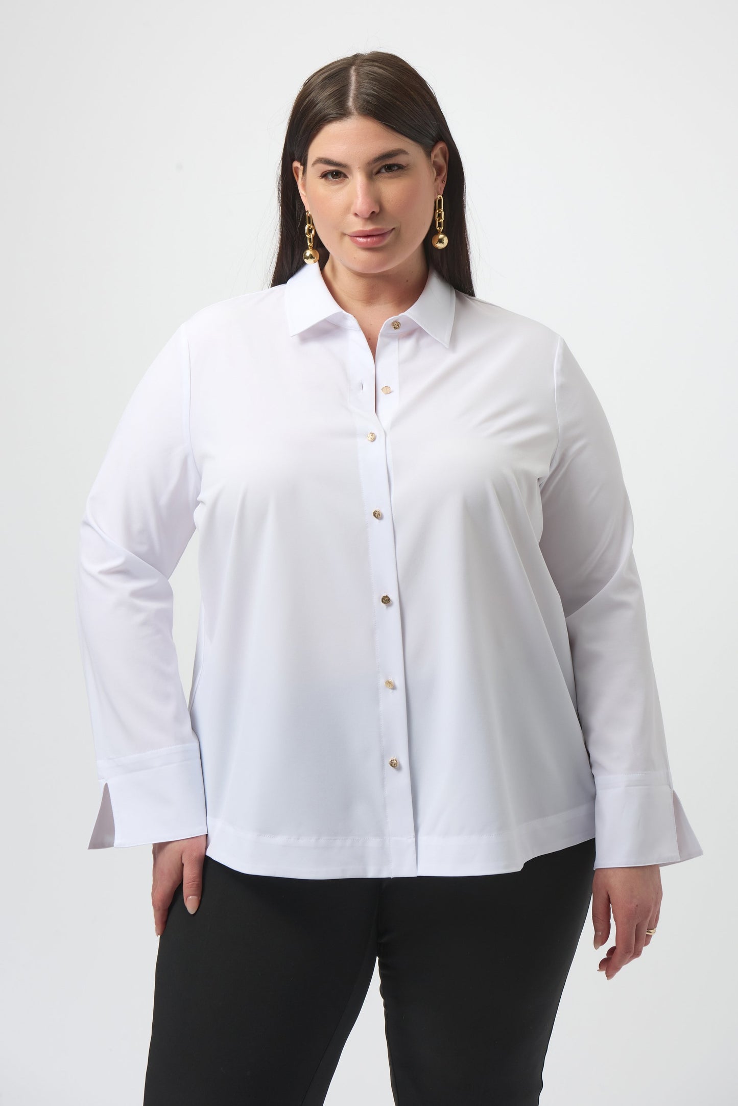 JOESPH RIBKOFF 253923 Stretch Poplin Button-Front Blouse with Zipper Accent in optic white
