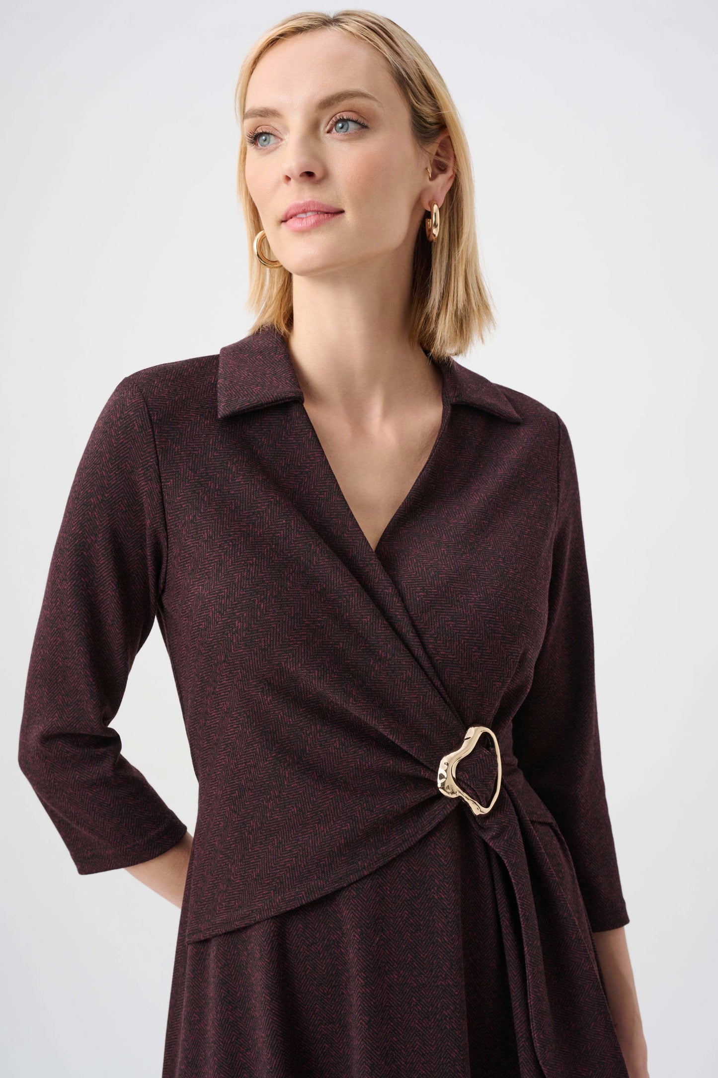 JOSEPH RIBKOFF Herringbone Fit And Flare Wrap Dress 263061