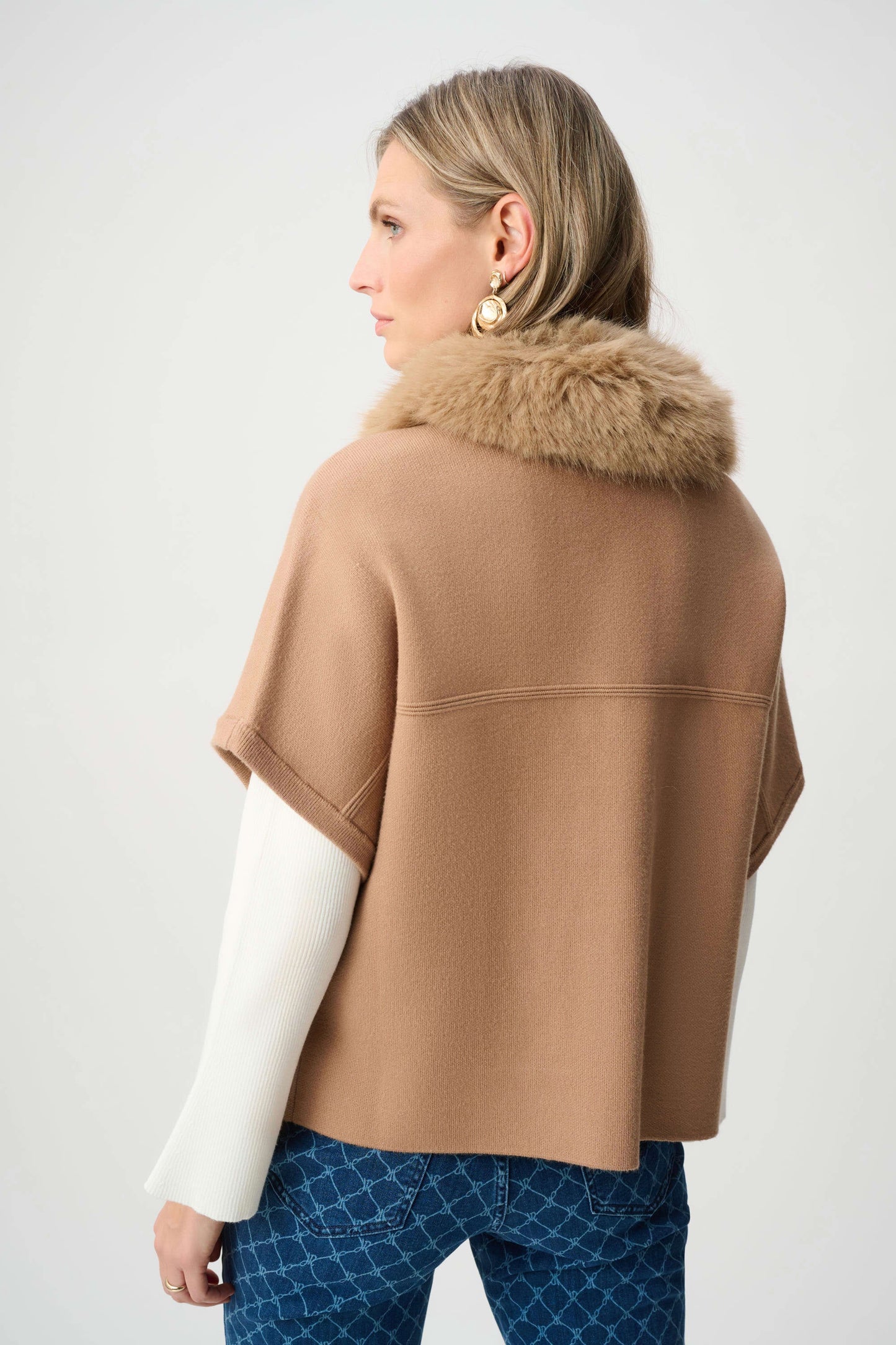 JOSEPH RIBKOFF 263949 Sweater Knit Jacket With Detachable Faux Fur Collar