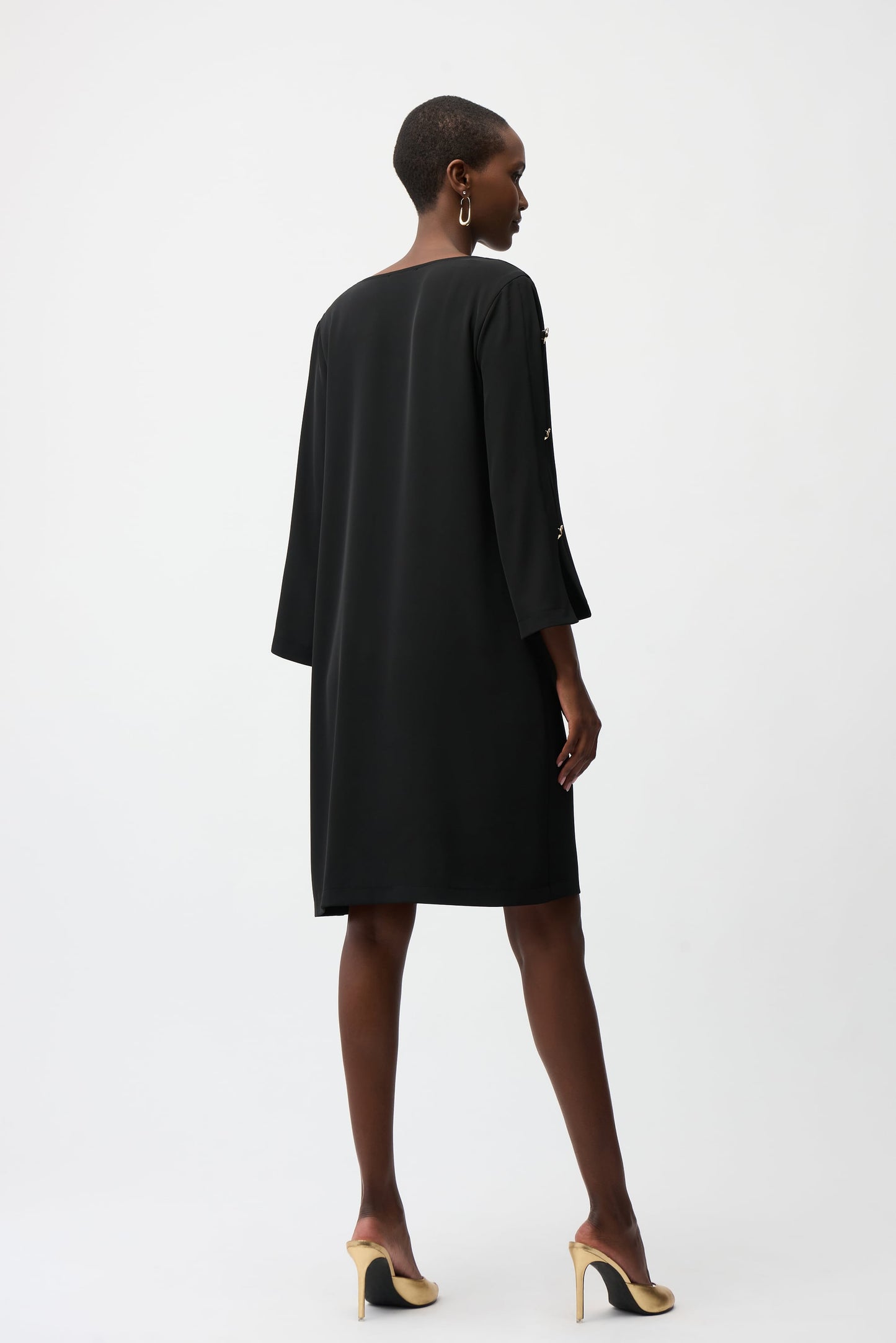 JOSEPH RIBKOFF Woven Twill Trapeze Dress With Gold Trimmed Slit Sleeves 261085 by