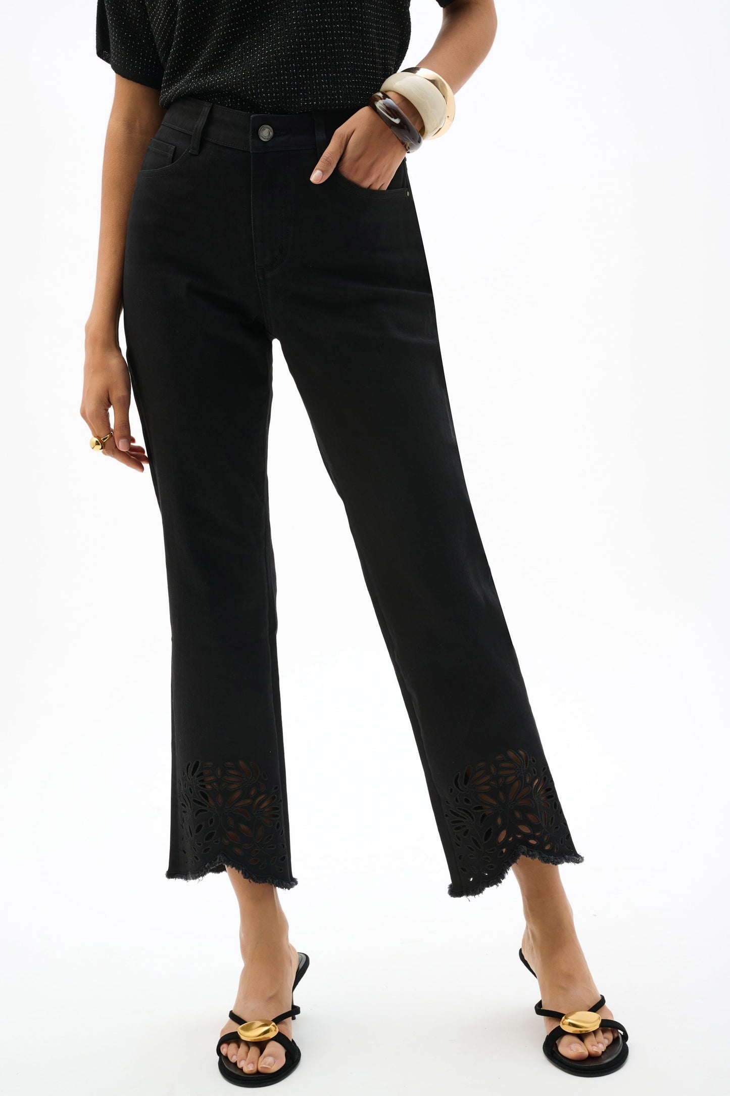 JOSEPH RIBKOFF 262981 Repreve® Straight Jeans With Flower Embroidery