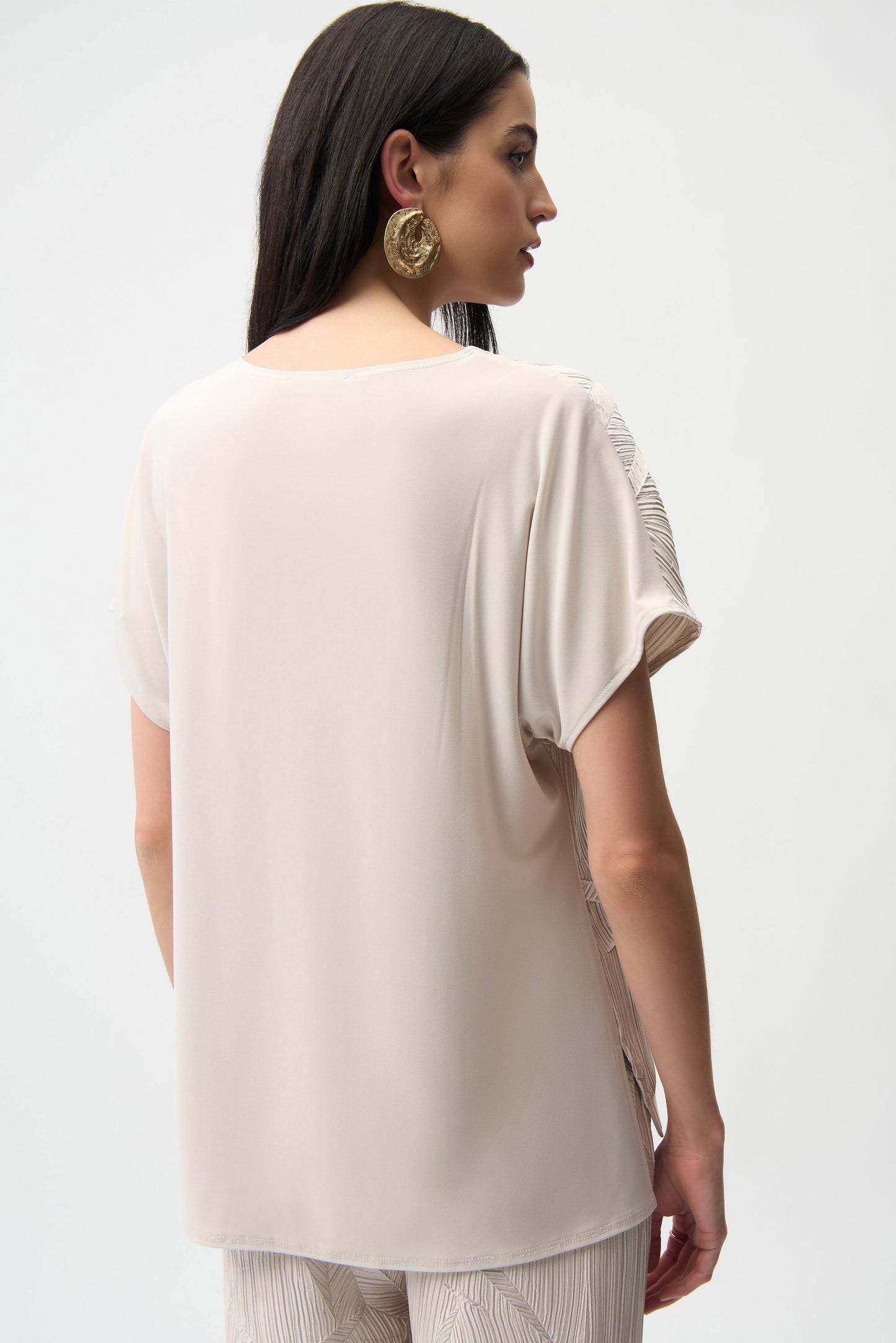 Pleated Satin Boxy Top With Silky Knit Back
261160