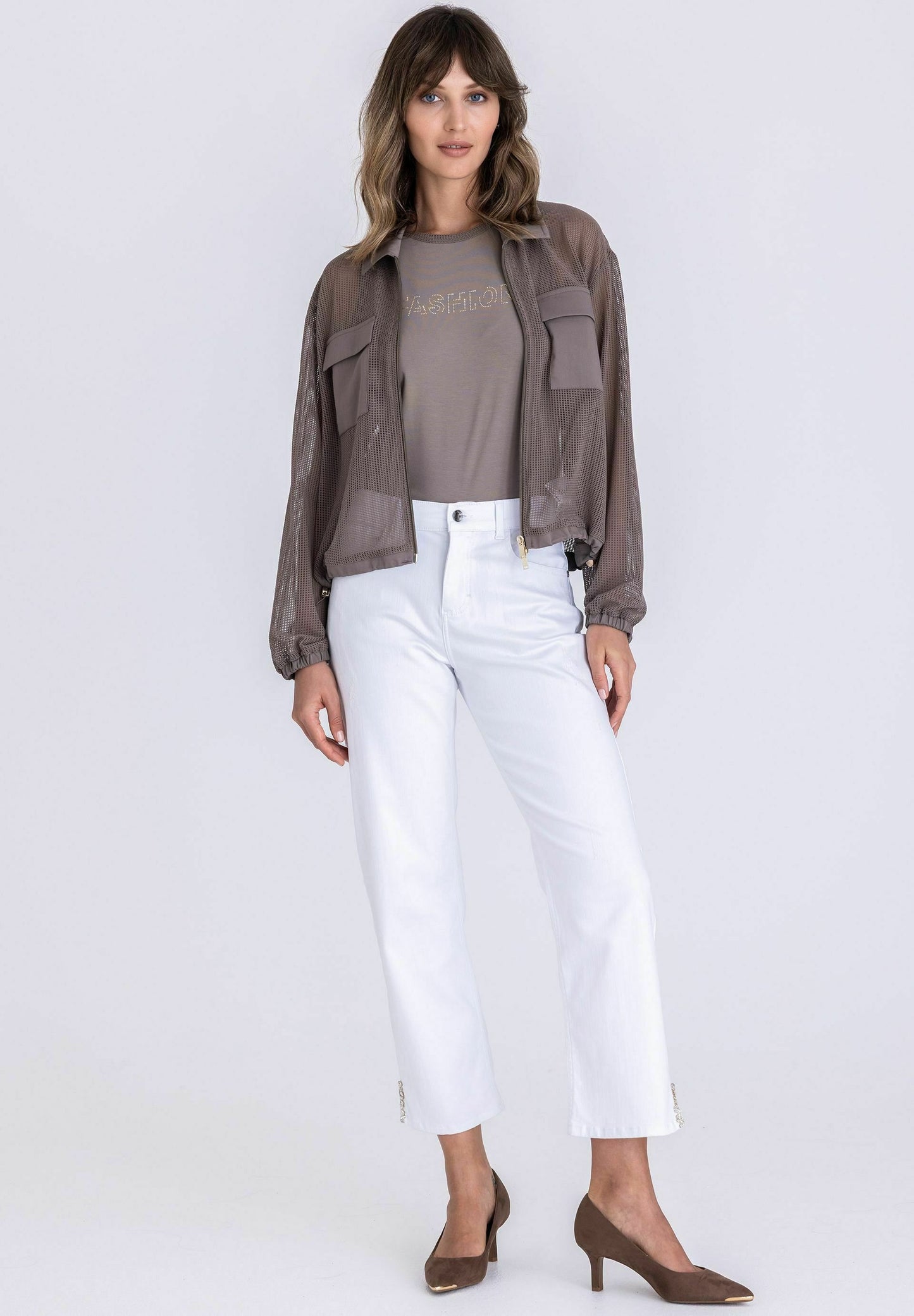 Tuzzi Mesh Zip Jacket – Taupe
