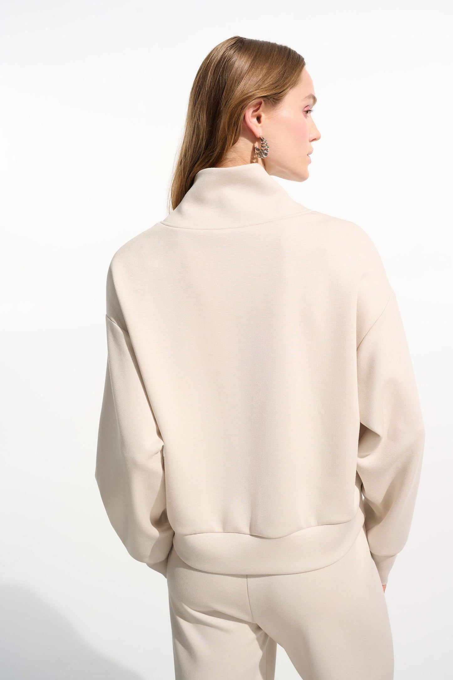 Scuba Jersey Boxy Sweatshirt With High Collar and Front Zipper
261610
