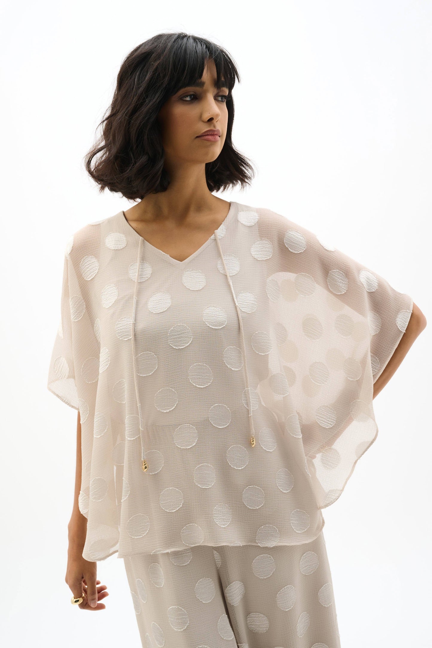 JOSEPH RIBKOFF 262258 Chiffon Jacquard Dot Print Poncho Top