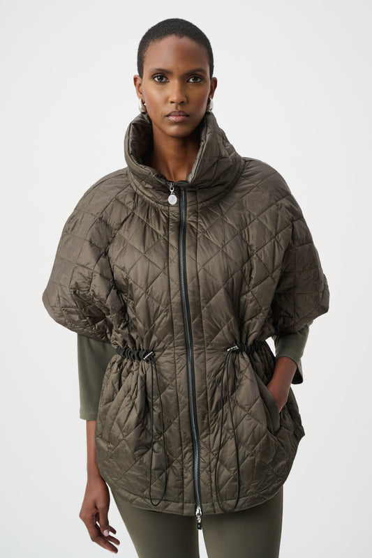 JOSEPH RIBKOFF 263643 Quilted Nylon Shawl-Neck Boxy Vest