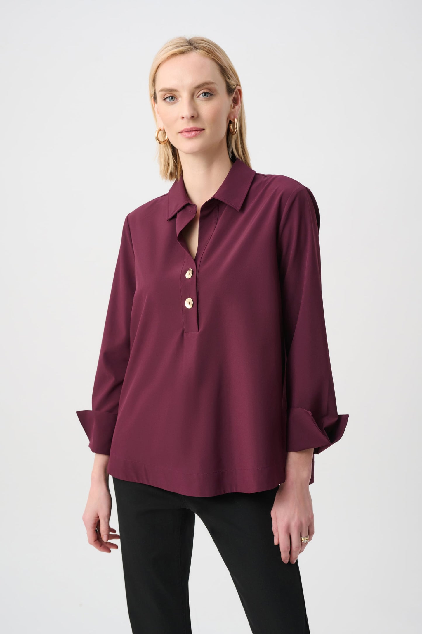 JOSEPH RIBKOFF 263928 Stretch Poplin Shirt-Collar Boxy Top