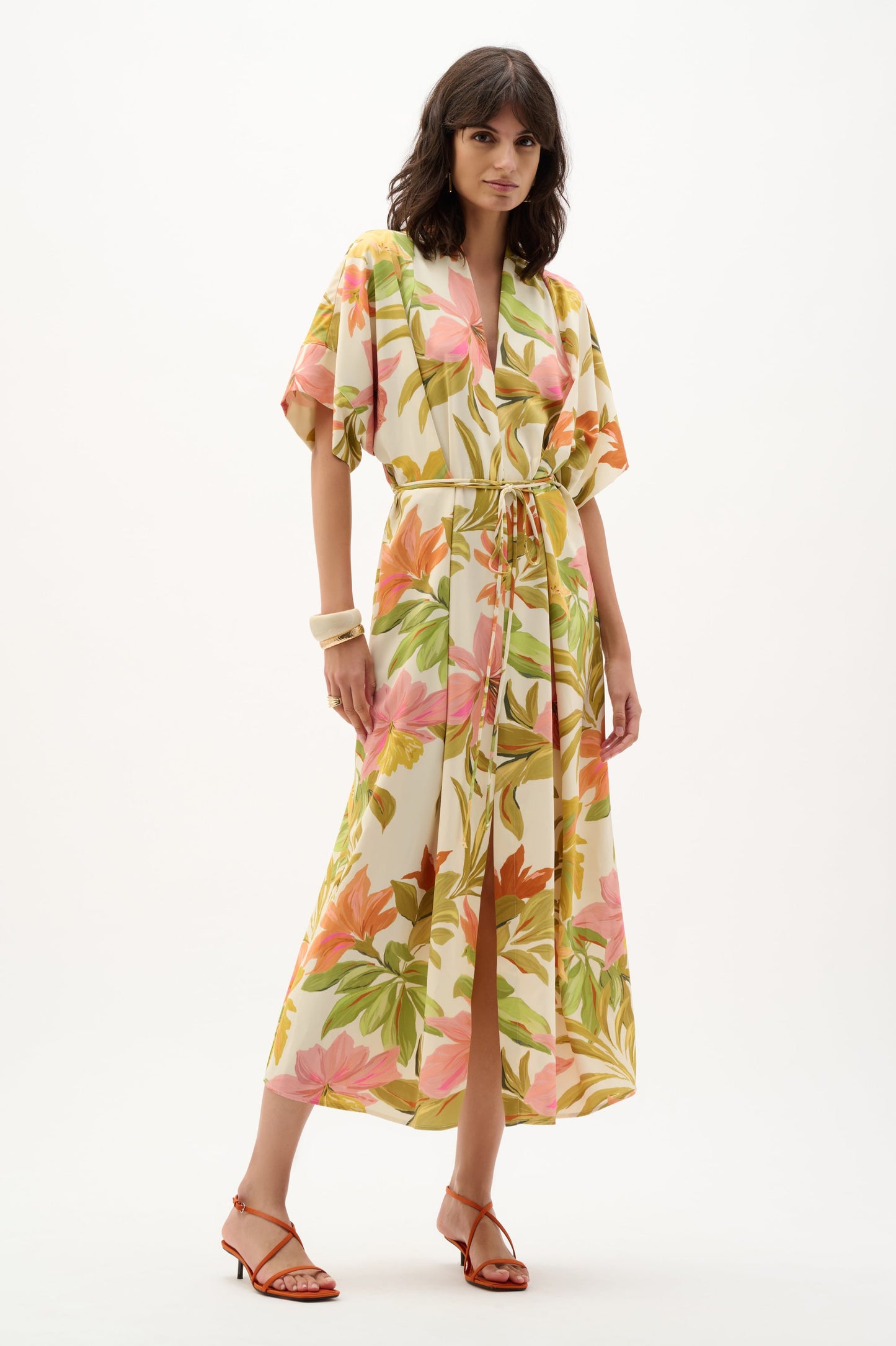 JOSEPH RIBKOFF 262177 Recycled Woven Tropical Print Fit And Flare Dress