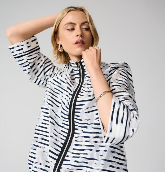 JOSEPH RIBKOFF 261094 OFF WHITE & NAVY ZIP JACKET