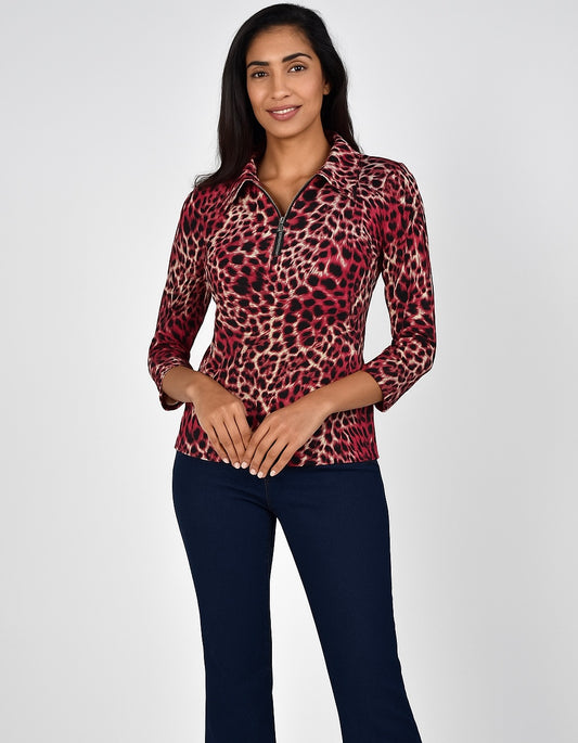 Yew animal print zip top