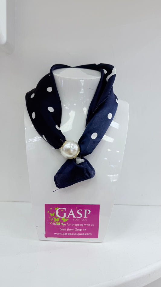 Navy Polka Dot Magnetic Scarf Necklace