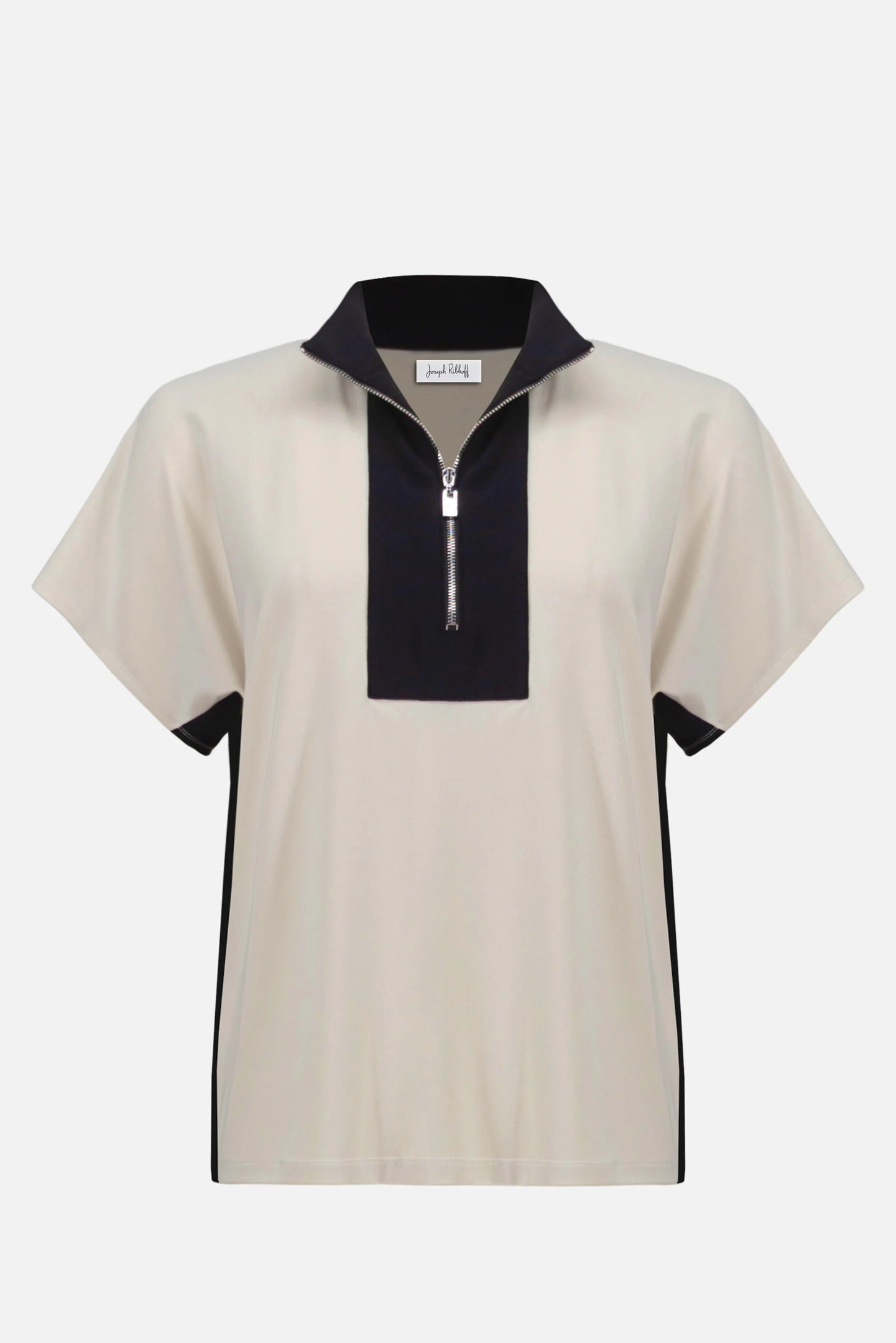 Silky Knit Color Block Straight Top With Zipped Collar
261611