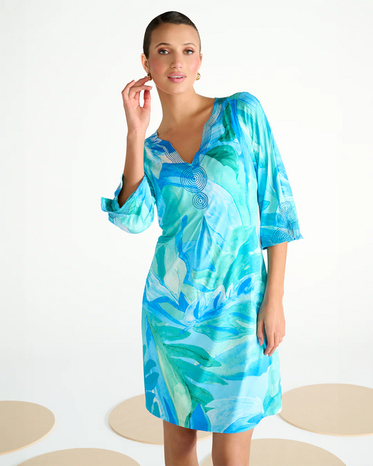 K Design Abstract Print Dress – Blue & Aqua c309