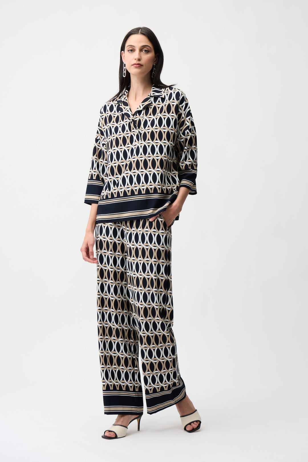 Joseph Ribkoff Geometric P rint Boxy Top With Shirt Collar Style 261057