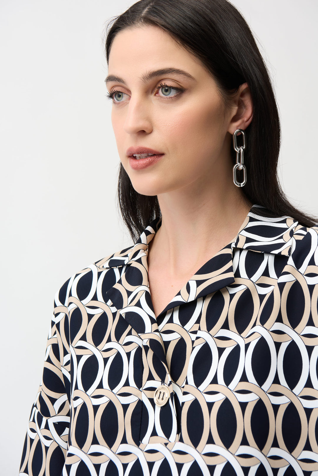 Joseph Ribkoff Geometric P rint Boxy Top With Shirt Collar Style 261057