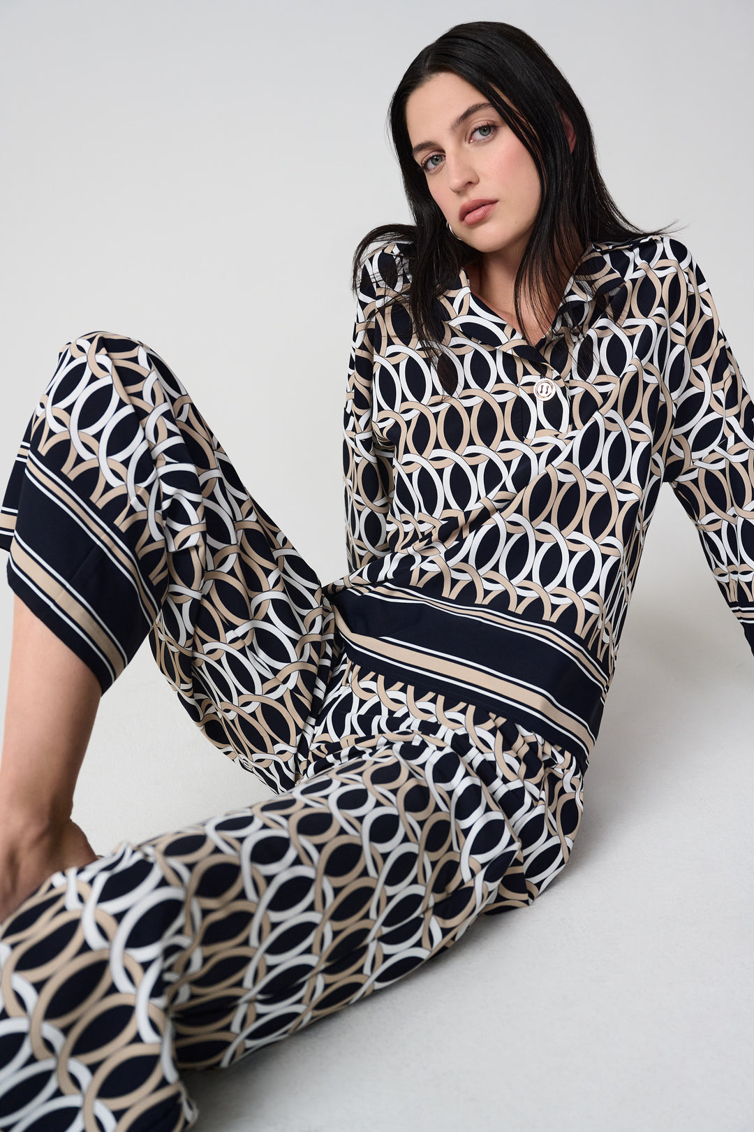 Joseph Ribkoff Geometric P rint Boxy Top With Shirt Collar Style 261057