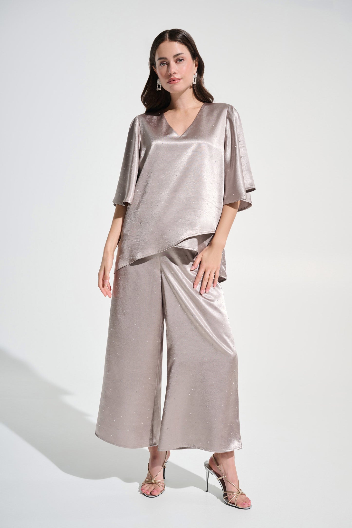 Signature | Satin joseph Ribkoff Rhinestone Boxy Tunic With Flutter Sleeves
262722