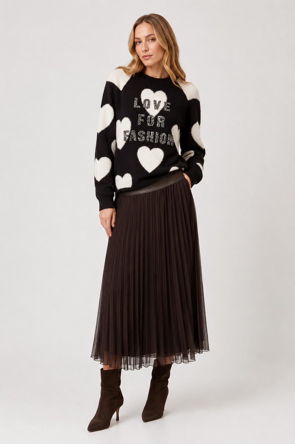 Tuzzi Chocolate Pleated Midi Skirt